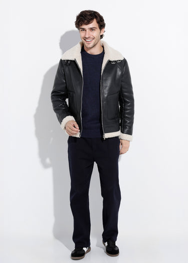 Blouson simili cuir type mouton retourné Noir