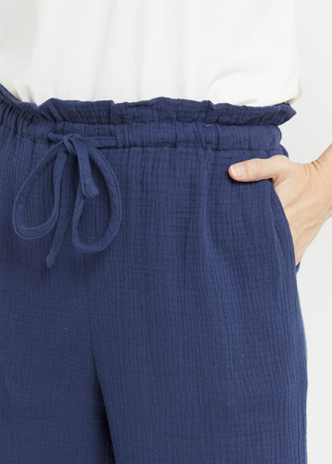 Pantalon large tendance, gaze de coton Marine