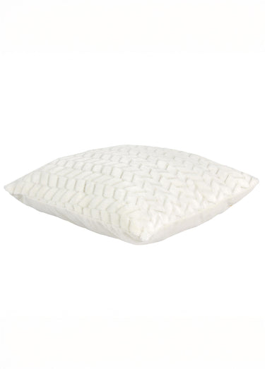 Coussin carré fourrure motif chevrons Blanc