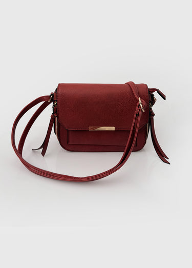 Sac à main compact rabat pressionné Bordeaux
