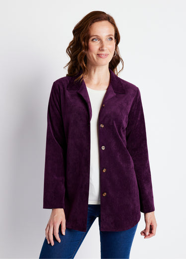 Veste surchemise velours milleraies col tailleur Prune