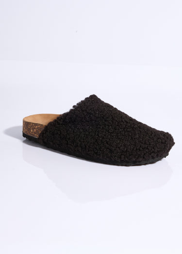 Mules en fourrure façon laine bouclée Noir