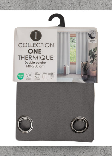 Rideau thermique polaire effet natté finition oeillets Gris