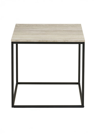 Table d'appoint acier, dessus travertin Noir/Beige