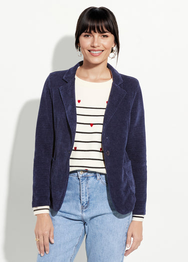 Veste col tailleur en velours reliefé Marine