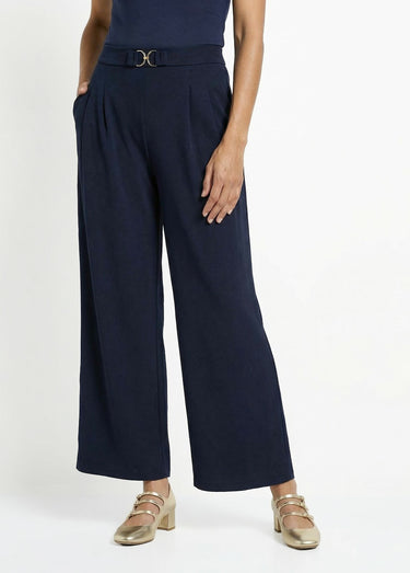 Pantalon large maille détail chic métal Marine
