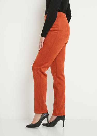 Pantalon droit ceinture élastiquée maille suédée Brique