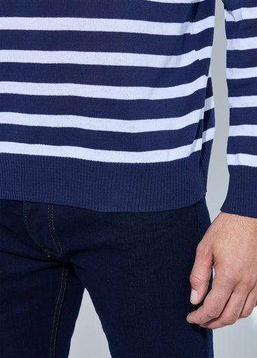 Pull rayé col rond jersey coton Raye Blanc
