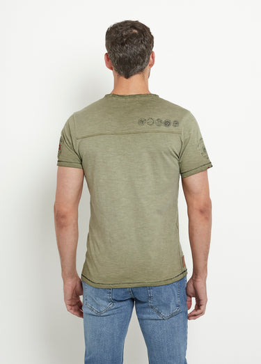 T-shirt petit col V avec détails used Kaki