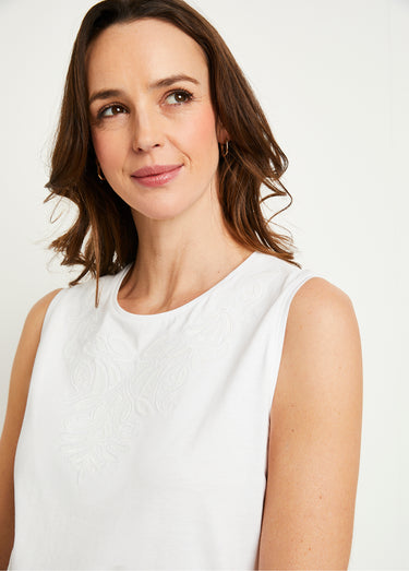 Débardeur uni court brodé sequins Blanc