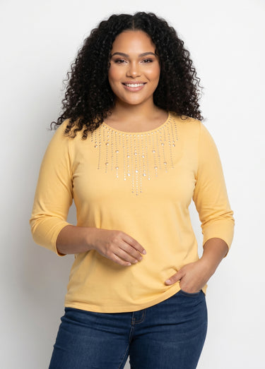 T-shirt manches 3/4 clouté fantaisie Jaune