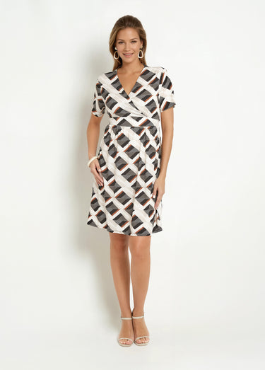 Robe cache-cœur motifs géométriques Beige/Noir