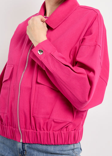 Blouson zippé en toile, taille resserrée Magenta