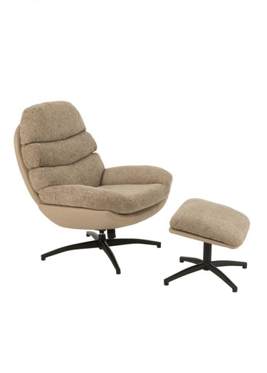 Fauteuil relax tissu + repose pieds 2BF Beige foncé / Noir