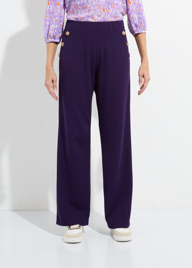 Pantalon large uni taille semi-élastiquée Violet
