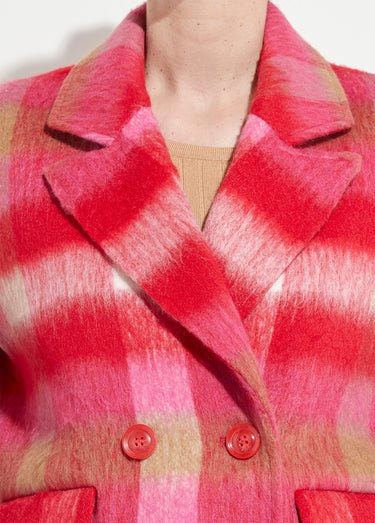 Manteau caban chaud tissu carreaux laine Carreaux Rose