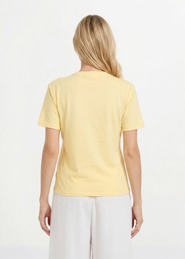 T-shirt col rond, motif cœur tissu évidé Jaune