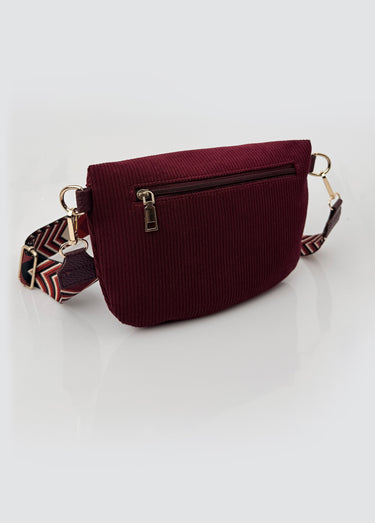 Sac banane velours bandoulière fantaisie Bordeaux