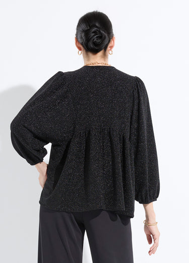 T-shirt tunique col V maille brillante Noir