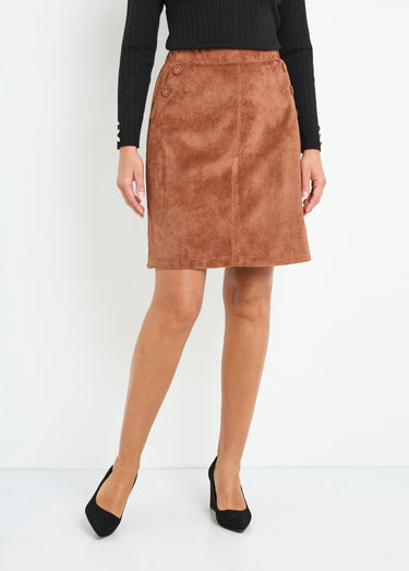 Jupe droite courte velours milleraies Marron