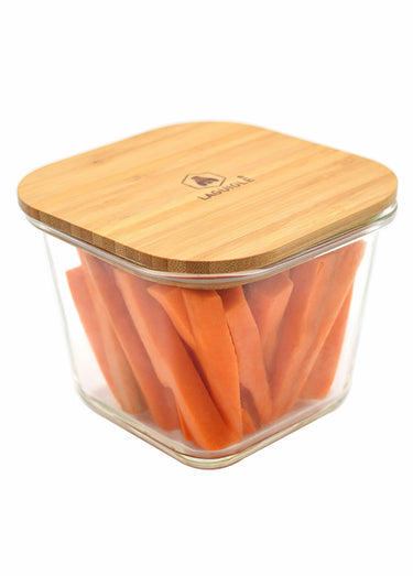 Boîtes carrées hautes en verre et bambou Transpart/Bambou
