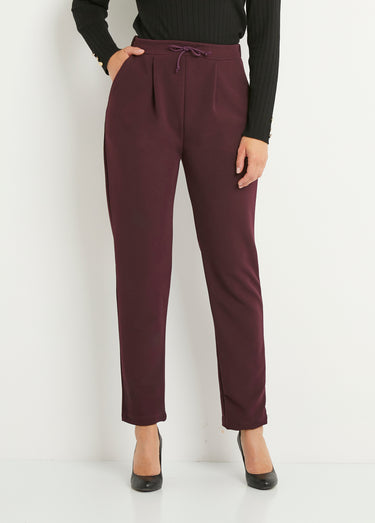 Pantalon droit taille élastiquée maille stretch Bordeaux