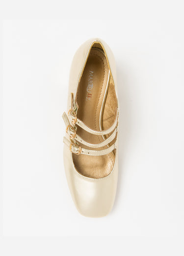 Escarpins à talon, 3 brides style babies Dore