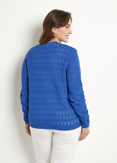 Gilet ajouré col V boutonné coton mélangé Bleu