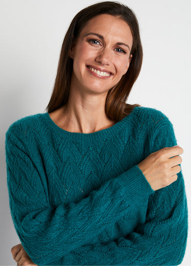 Pull doux uni col rond maille fantaisie Vert