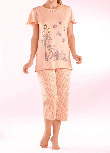 Pyjama court coton imprimé Rose Poudre