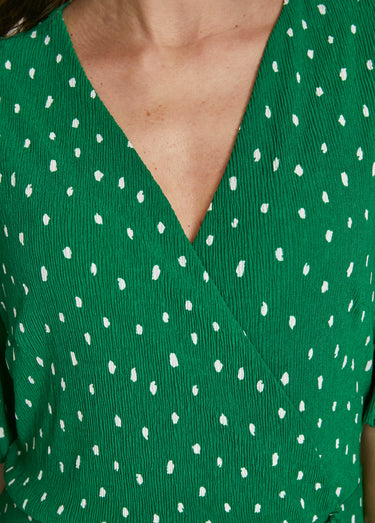 Robe mi longue cache-coeur pois Vert/Blanc