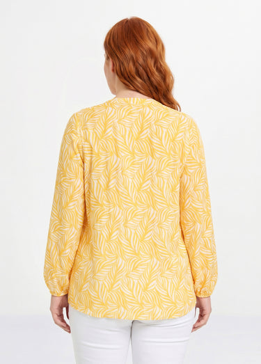 Tunique boutonnée longue manches 3/4 Jaune/Blanc
