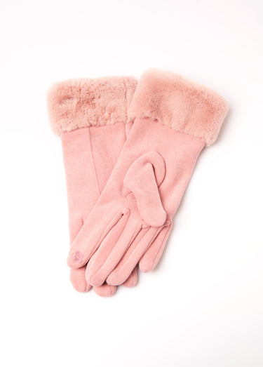 Gants chauds bord fourrure Rose