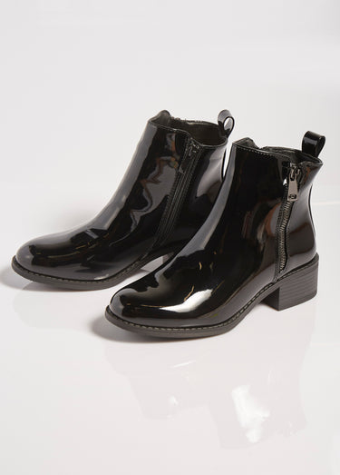 Boots vernies à talon avec double zip Vernis Noir