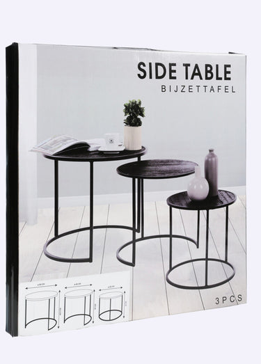 3 tables gigognes en bois et métal Noir