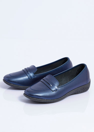 Mocassins compensés souples cuir irrisé Bleu Metallise