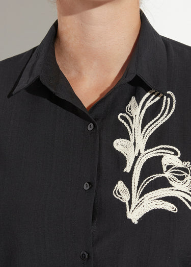 Robe chemisier courte avec broderies Noir