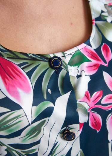 Robe boutonnée mi longue imprimée Marine/Fuchsia