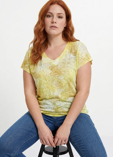 T-shirt imprimé court maille dévorée Jaune