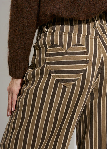 Pantalon très large, denim rayé fantaisie Marron/Beige