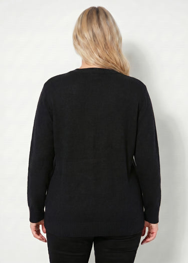 Pull doux ajouré perlé col montant Noir