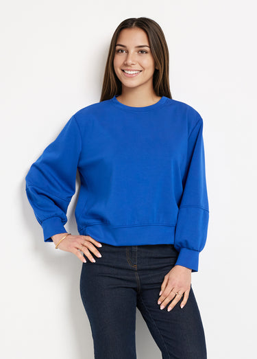 Sweat court col rond en maille douce Bleu Vif
