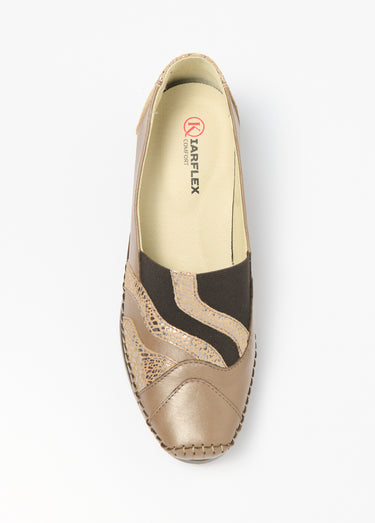 Mocassins élastiqués cuir largeur confort Bronze