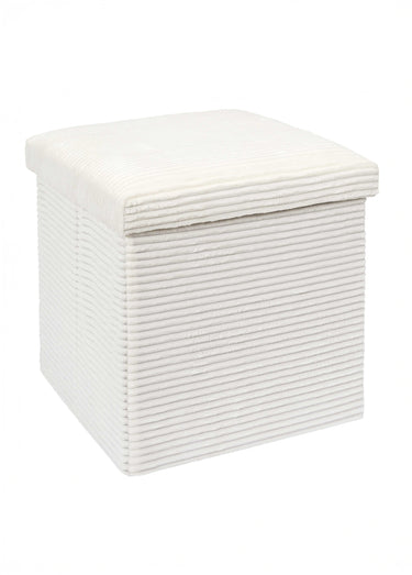 Pouf bouclette avec coffre de rangement 1B Blanc Casse