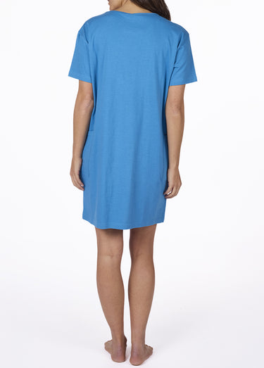 Chemise de nuit maxi T-shirt motif placé Bleu