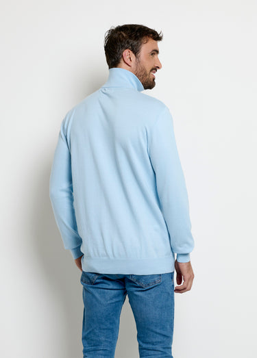 Pull col camionneur zippé contrastant Bleu Ciel