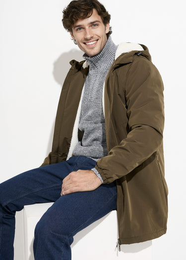 Parka longue fourrée avec capuche Kaki