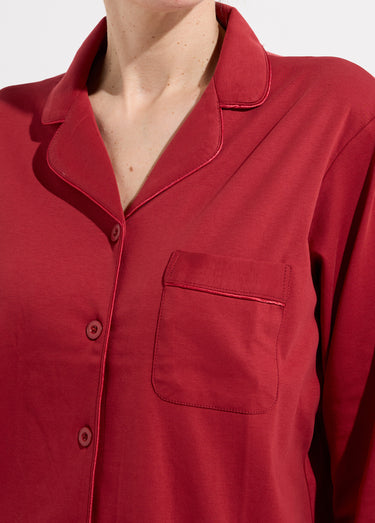 Pyjama 2 pièces jersey, col chemisier Bordeaux