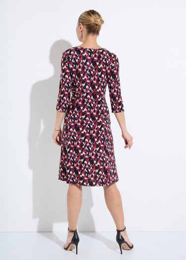 Robe courte évasée manches 3/4 imprimé graphique Noir/Fuchsia