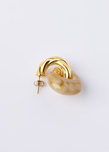 Boucles d'oreilles torsadées inox avec pendant Dore/Beige